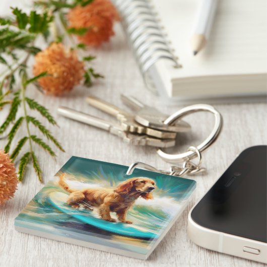 Cocker Spaniel Strand Surfen Schilderij Sleutelhanger (Voorkant Rechts)