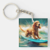 Cocker Spaniel Strand Surfen Schilderij Sleutelhanger (Voorkant)