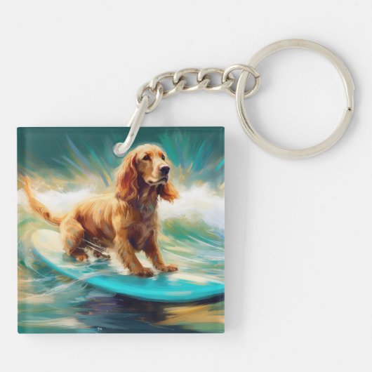 Cocker Spaniel Strand Surfen Schilderij Sleutelhanger (Achterkant)