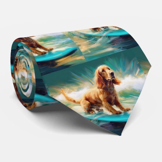 Cocker Spaniel Strand Surfen Schilderij Stropdas (Opgerold)