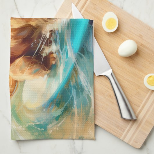 Cocker Spaniel Strand Surfen Schilderij Theedoek (Quarter Fold)