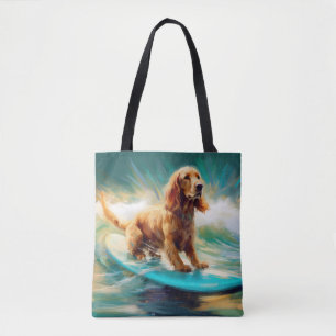 Cocker Spaniel Strand Surfen Schilderij Tote Bag