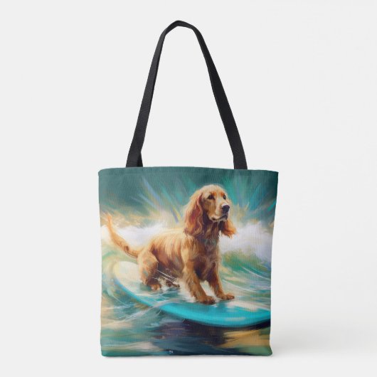 Cocker Spaniel Strand Surfen Schilderij Tote Bag (Achterkant)