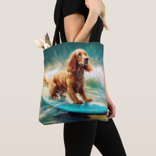 Cocker Spaniel Strand Surfen Schilderij Tote Bag (Dichtbij)