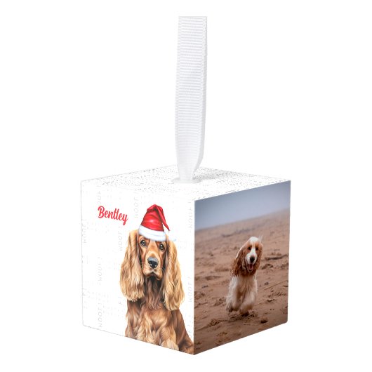 Cocker Spaniel Twee Foto Vakantie Kubus Ornament (Voorkant hoekig)