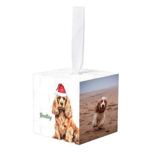 Cocker Spaniel Two Photo Holiday Cube Ornament (Voorkant hoekig)