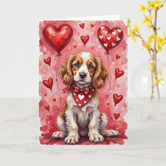 Cocker Spaniel Valentijnsdag Hond met Harten Rood Kaart (Gele Bloem)