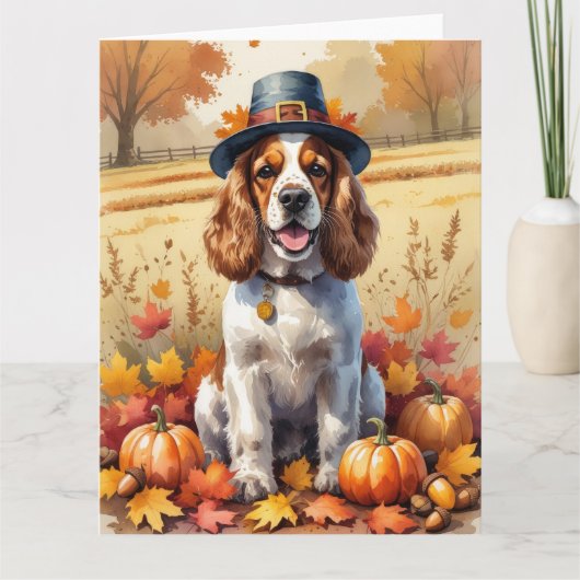 Cocker Spaniel verlaat Thanksgiving Kaart (Voorkant)