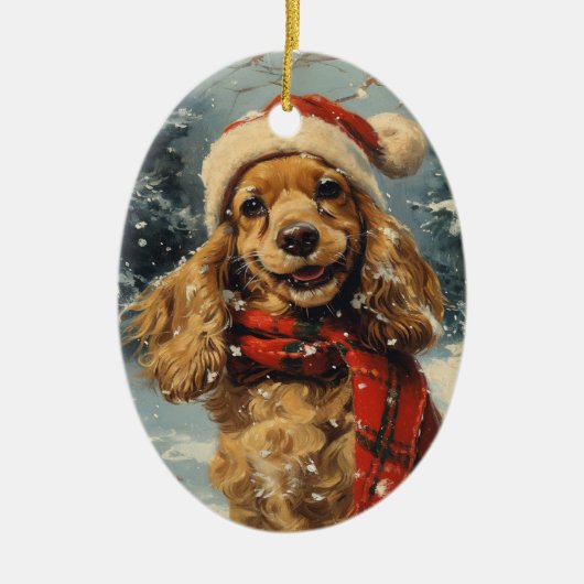 Cocker Spaniel Vintage Kerstmis Keramisch Ornament (Voorkant)
