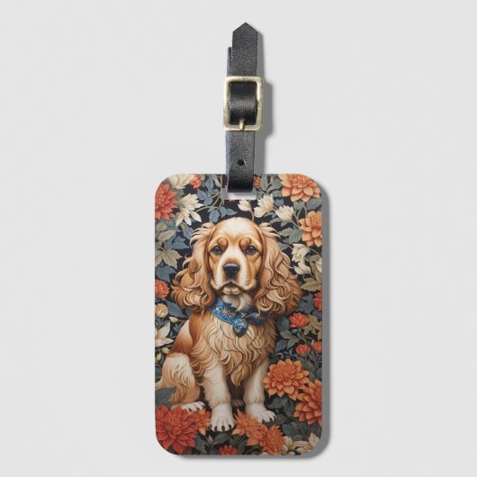 Cocker Spaniel William Morris geïnspireerd Floral Bagagelabel (Voorkant (verticaal))