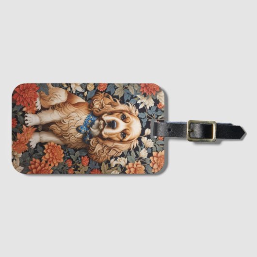 Cocker Spaniel William Morris geïnspireerd Floral Bagagelabel (Voorkant (horizontaal))