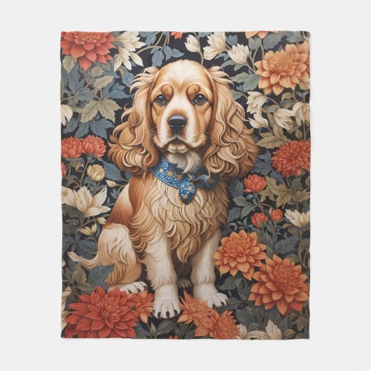 Cocker Spaniel William Morris geïnspireerd Floral Fleece Deken (Voorkant)