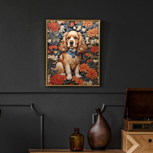 Cocker Spaniel William Morris geïnspireerd Floral Poster