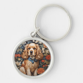 Cocker Spaniel William Morris geïnspireerd Floral Sleutelhanger