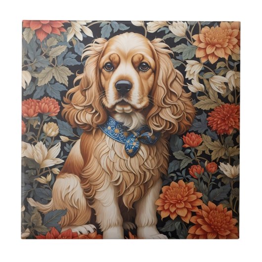 Cocker Spaniel William Morris geïnspireerd Floral Tegeltje (Voorkant)