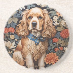 Cocker Spaniel William Morris geïnspireerd Floral Zandsteen Onderzetter