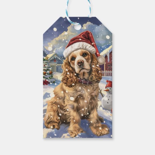 Cocker Spaniel Winter Wonderland Christmas Joy Cadeaulabel (Voorkant)
