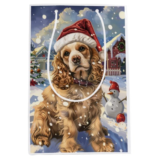 Cocker Spaniel Winter Wonderland Christmas Joy Medium Cadeauzakje (Voorkant)