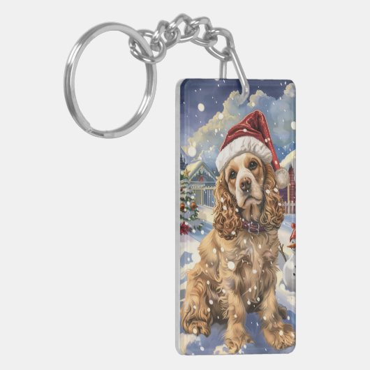 Cocker Spaniel Winter Wonderland Christmas Joy Sleutelhanger (Voorkant Links)