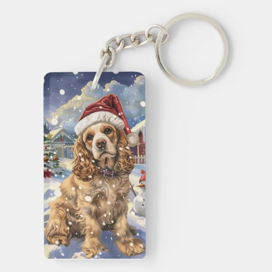 Cocker Spaniel Winter Wonderland Christmas Joy Sleutelhanger (achterkant)