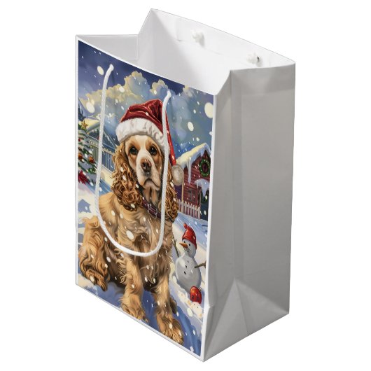 Cocker Spaniel Winter Wonderland Kerstvreugde Medium Cadeauzakje (Voorkant Gekanteld)