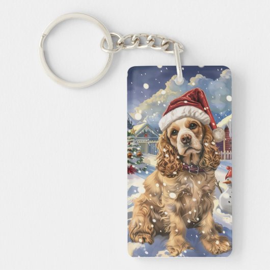 Cocker Spaniel Winter Wonderland Kerstvreugde  Sleutelhanger (Voorkant)
