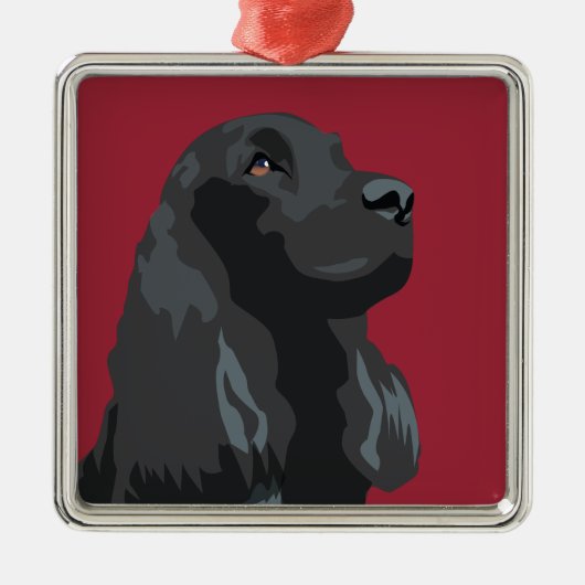 Cocker Spaniel - Zwart - Breedte Sjablonen Metalen Ornament (Voorkant)