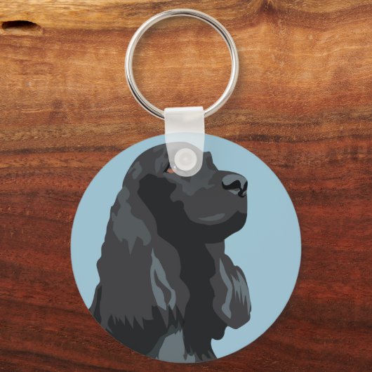 Cocker Spaniel - Zwart - Breedte Sjablonen Sleutelhanger (Voorkant)