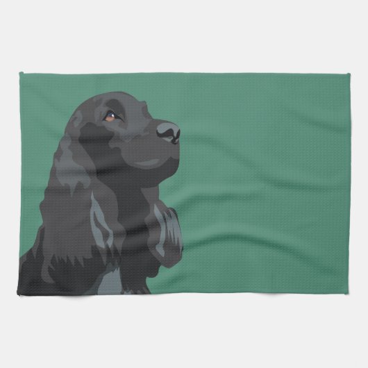 Cocker Spaniel - Zwart - Breedte Sjablonen Theedoek (Horizontaal)