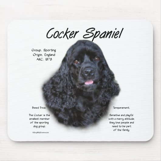 Cocker Spaniel (zwart) Geschiedenis Ontwerp Muismat (Voorkant)