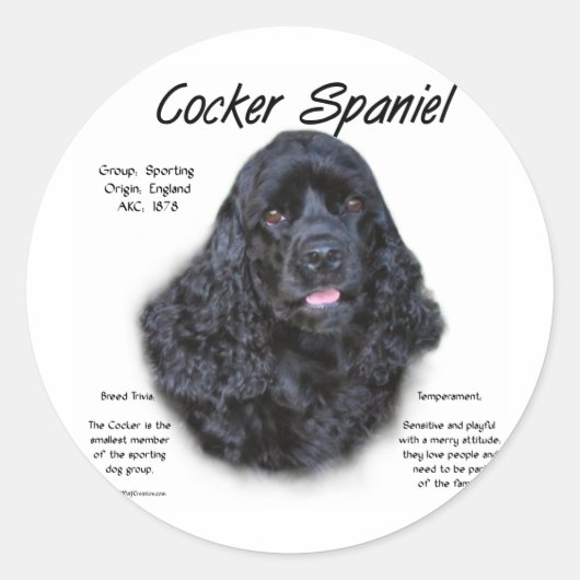 Cocker Spaniel (zwart) Geschiedenis Ontwerp Ronde Sticker (Voorkant)