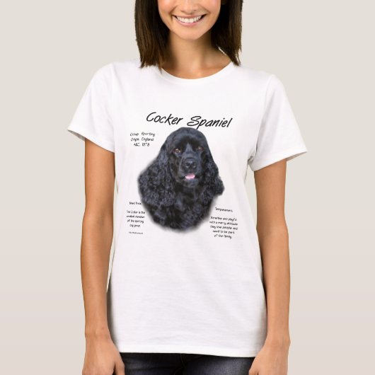 Cocker Spaniel (zwart) Geschiedenis Ontwerp T-shirt (Voorkant)