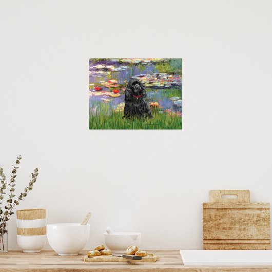 Cocker Spaniel (zwart) - Lilies 2 Poster (Keuken)