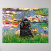 Cocker Spaniel (zwart) - Lilies 2 Poster (Voorkant)