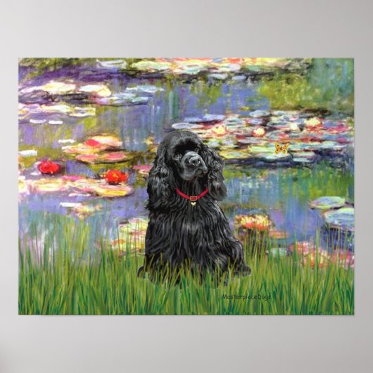 Cocker Spaniel (zwart) - Waterlelies 2 Poster (Voorkant)