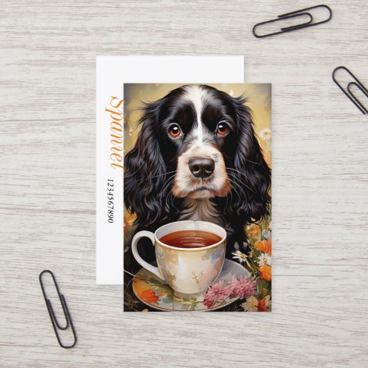 Cocker Spaniel zwart wit Visitekaartje (Voorkant / Achterkant in situ)