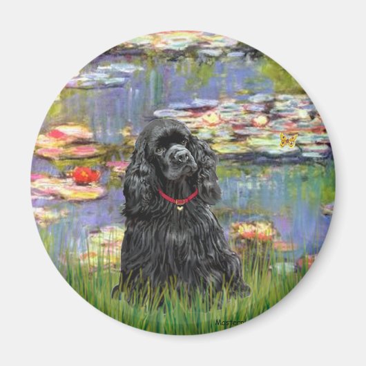 Cocker (zwart) - Lilies 2 Magneet (Voorkant)