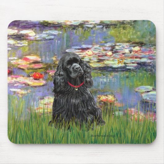 Cocker (zwart) - Waterlelies 2 Muismat (Voorkant)