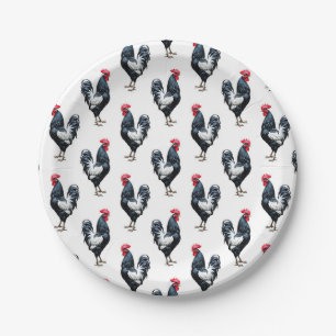 Cockerel Chicken Pattern Design Papieren Bordje
