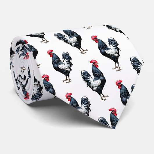 Cockerel Chicken Pattern Design Stropdas (Opgerold)
