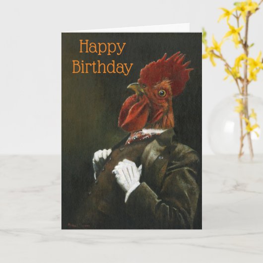 Cockerel Gentleman Verjaardag Kaart (Gele Bloem)