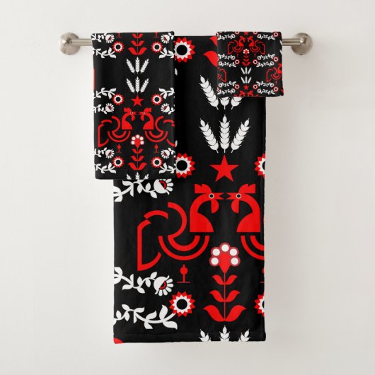 Cockerel Scandinavische volkskunst Bad Handdoek (Insitu)