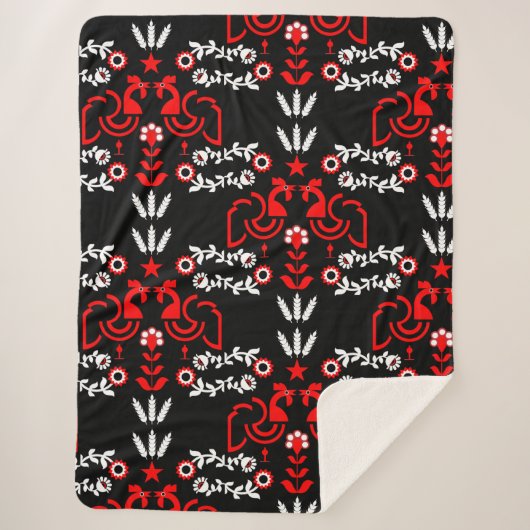 Cockerel Scandinavische volkskunst Sherpa Deken (Voorkant)