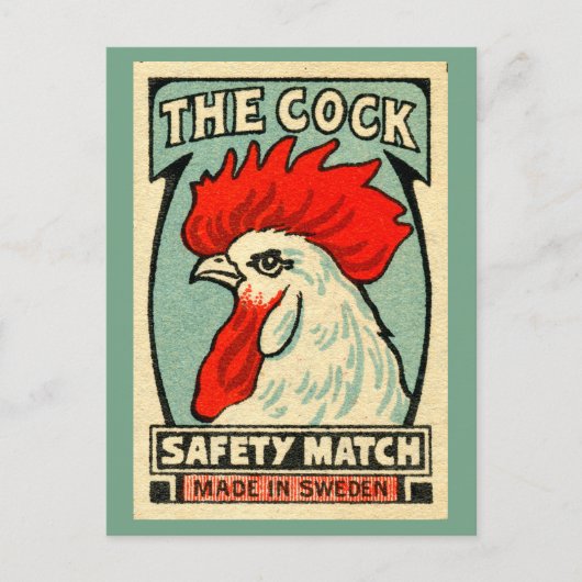 Cockerel vintage matchbox label Sweden Briefkaart (Voorkant)