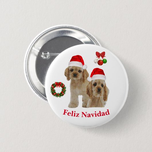 Cockerspaniel Feliz Navidad Ronde Button 5,7 Cm (Voorkant /achterkant)
