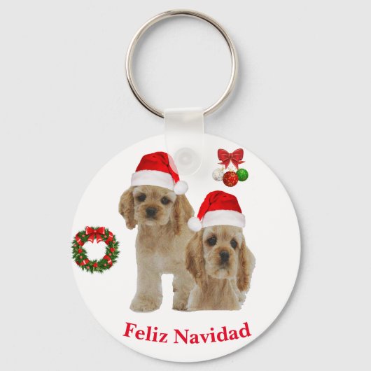 Cockerspaniel Feliz Navidad Sleutelhanger (Voorkant)