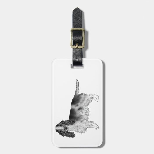 Cockerspaniel in zwart-wit- en aangepaste tekst bagagelabel (Voorkant verticaal)