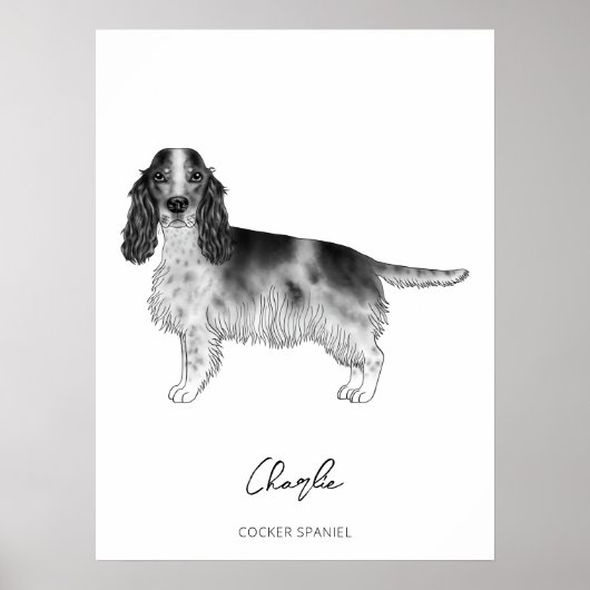 Cockerspaniel in zwart-wit- en aangepaste tekst poster (Voorkant)
