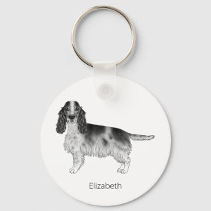 Cockerspaniel in zwart-wit- en aangepaste tekst sleutelhanger