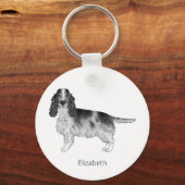 Cockerspaniel in zwart-wit- en aangepaste tekst sleutelhanger (Voorkant)